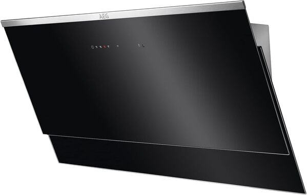 AEG DVE5971HG Hotte aspirante décorative design vertical 90 cm 3 vitesses + intensif, puissance 700 m3/h, fonction brise, 54 dB(A), lampes LED, Cheminée fournie, verre, noir, classe A [Classe énergétique A]