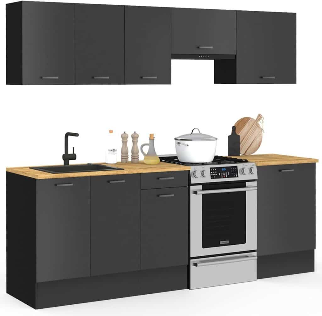 Test de la cuisine complète IDMarket SUBTIL 240 cm noir et bois