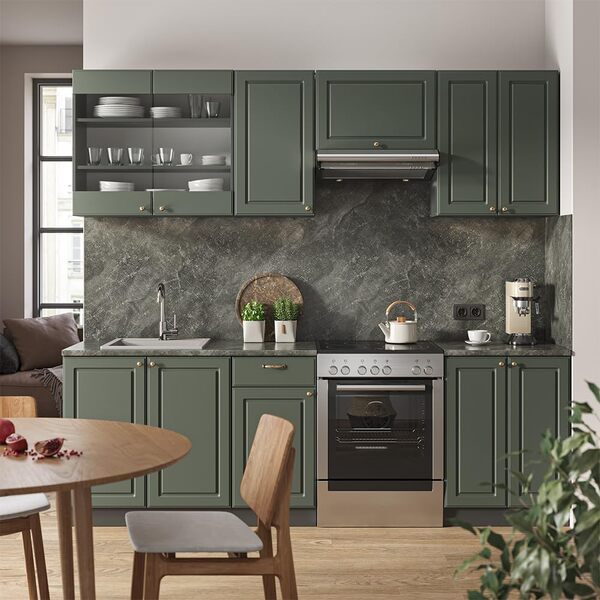 Vicco Cuisine Fame-Line, Vert et Or Campagne/Anthracite, 240cm sans PT