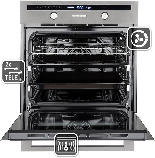 Four encastrable 60 cm | 70L | 3kW | Rôtisserie | Capteur de température du cœur | Gril | Air chaud | Tiroirs télescopiques | EB8013ED [Classe énergétique A]
