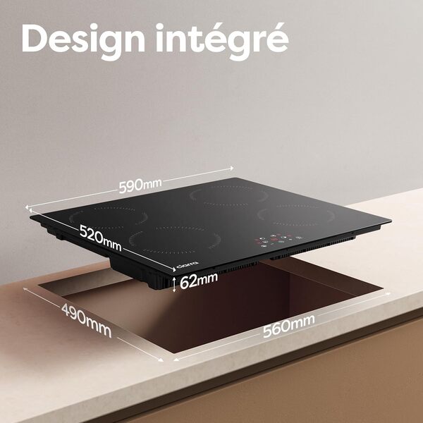 CIARRA Plaque de Cuisson à Induction - 4 Foyer 6000W - Table de Cuisson Encastrable - Commande Tactile - 9 Niveaux - CABBIH4-A