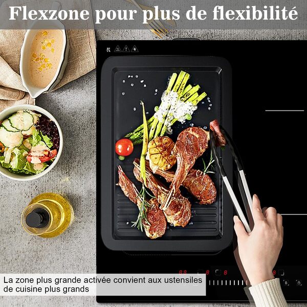 Karinear Plaque de cuisson Induction 60 cm 7200 W Plaque Induction 4 Feux encastrable, avec commande à curseur, fonction Boost, Flexi Zone, sécurité enfants