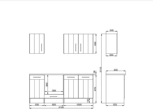 respekta Küchenzeile Anton BERP210LHWC Premium Bloc de Cuisine Style Maison de Campagne 210 cm de Large avec appareils électriques