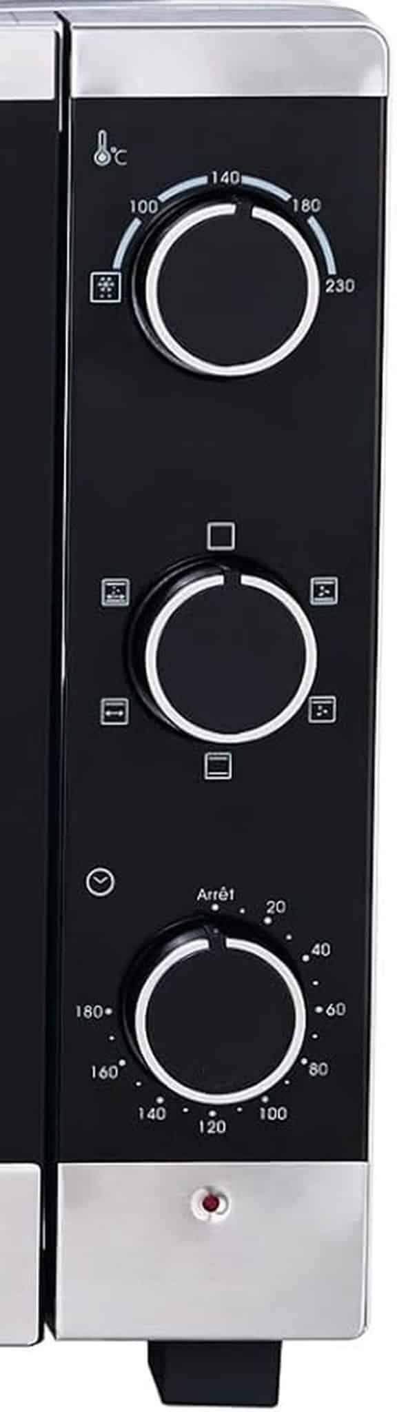 SAUTER SMF46MX – Mini four Multifonction – 37 x 58 x 44cm - 46L – 5 positions de cuisson – 1800W – Chaleur tournante - avec Tournebroche 2 grilles, 1 pince et 1 plateau ramasse miettes – Silver/Noir