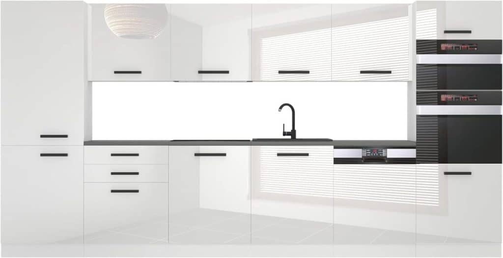 Test : belini cuisine équipée complète Naomi 360 cm et plan de travail blanc brillant