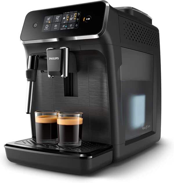 Philips Machine à expresso automatique Série 2200-2 Cafés, Écran tactile, Mousseur à lait classique, Broyeur céramique, Noir mat (EP2220/10)