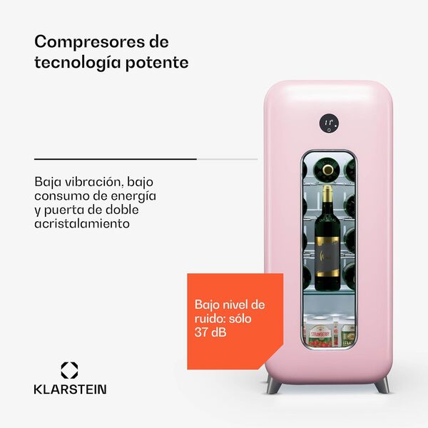 KLARSTEIN Cave a Vin, Caves à Vin de Conservation, Porte en Verre, Cave a Vins à Zone Unique, Bar Int/Ext, Frigo Vin, Armoire a Vin, Cave a Vin de Vieillissement, Cave à Vin de 15 Bouteilles [Classe énergétique G]