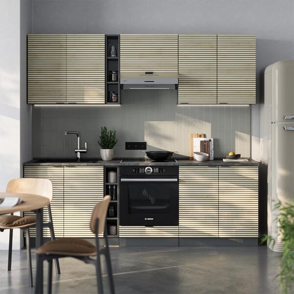 Vicco Cuisine Fame-Line, Chêne lambris/Anthracite, 235cm, PT Chêne