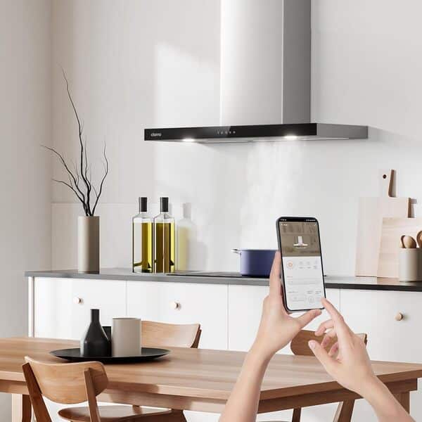 Ciarra Hotte Apisrante 90cm 650 m³/h - Class A+++ - 4 Vitesses - Fonction Boost - Hotte de Cuisine Silencieuse - Commande Tactile - Wi-Fi - LED Dimmable - Inox - CBCS9102 [Classe énergétique A+++]