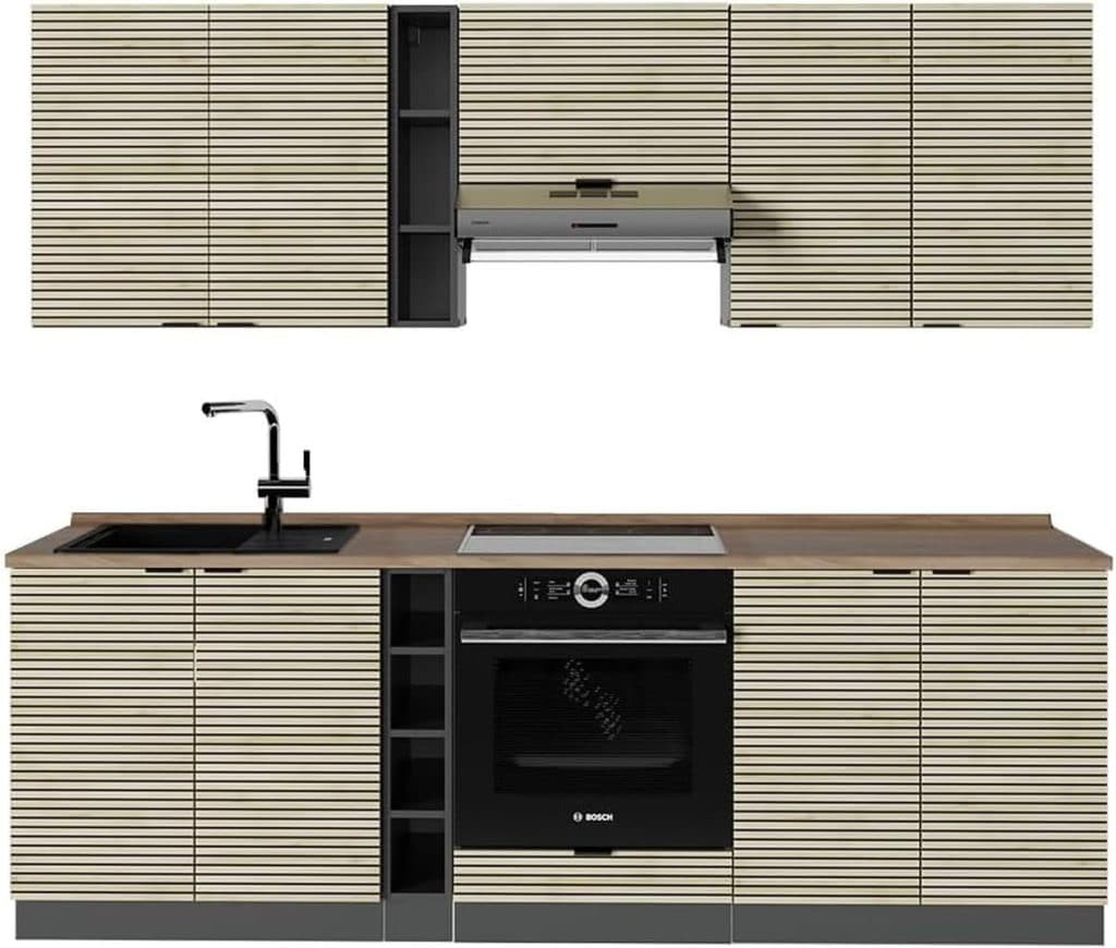 Test : cuisine Vicco Fame-Line 235 cm, chêne et anthracite