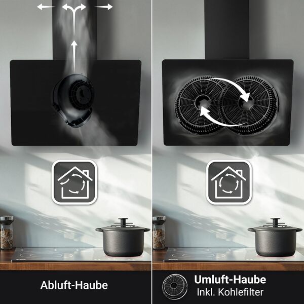 KKT KOLBE Hotte aspirante 80 cm | Air de circulation d'air évacué | 782 cbm/h | capuchons muraux sans tête | noir | verre | contrôle gestuel | Commande tactile du capteur | Éclairage LED | TRIO8025S [Classe énergétique A+++]