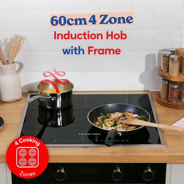 Russell Hobbs RH60IH2B414B Plaque de cuisson à induction avec double pont flexible et cadre Noir 60 cm