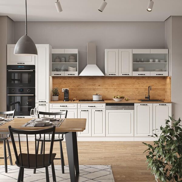Vicco Cuisine R-Line, Blanc Campagne/Blanc, 350 cm avec Armoire Haute, sans Plan de Travail