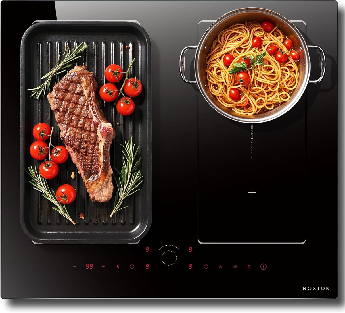 Test de la plaque induction Noxton 5 feux 7200W : zones flexibles, sécurité et performance
