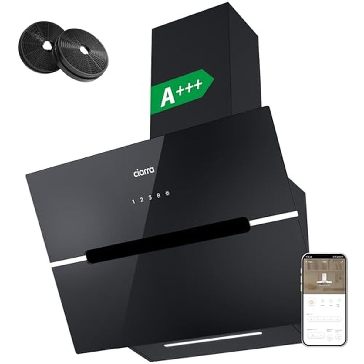 Test : hotte aspirante Ciarra CBCB6736F en verre noir avec commande tactile et Wi-Fi