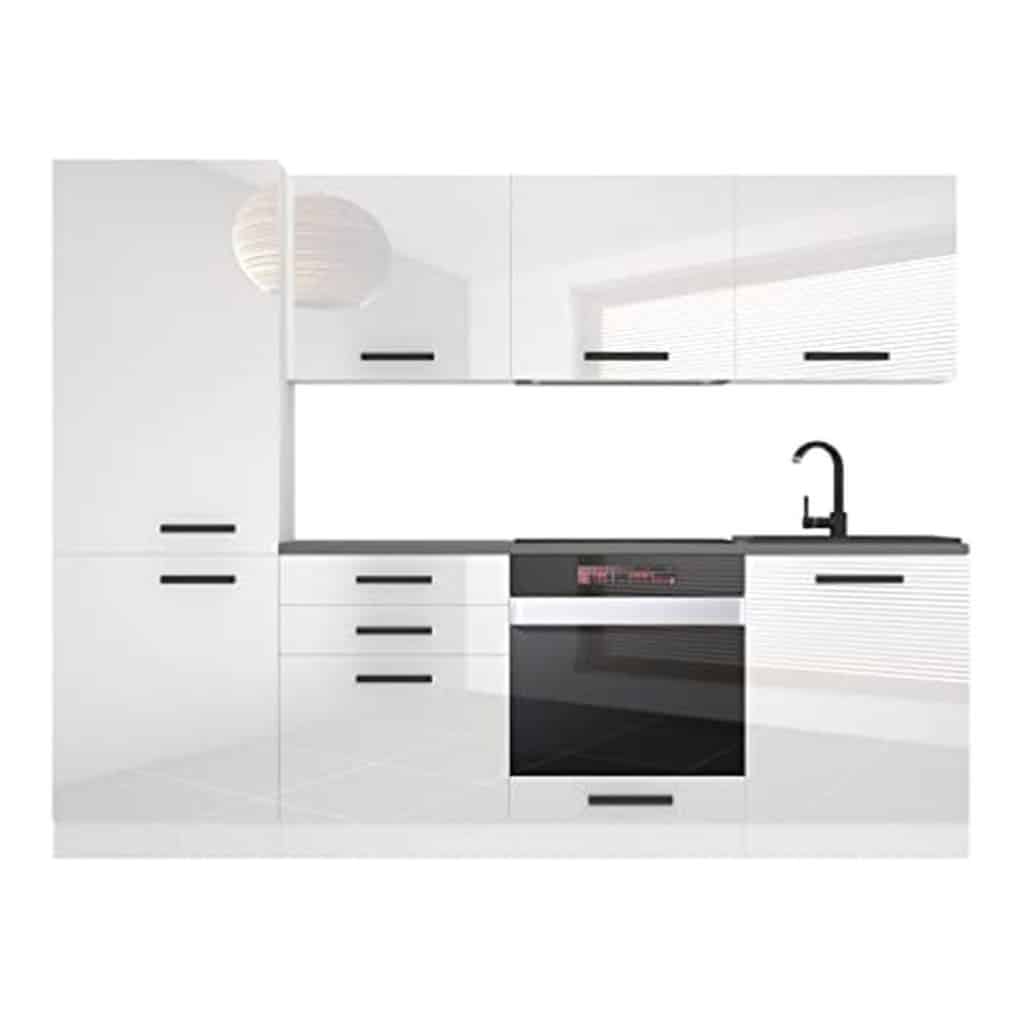 Test cuisine équipée Belini Sandy 240 cm blanc brillant