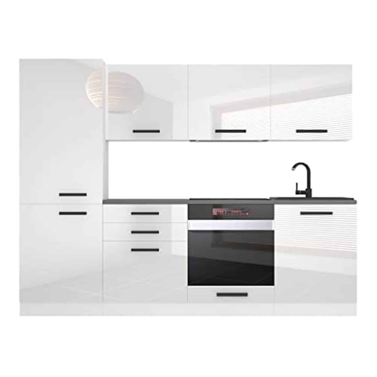 Test cuisine équipée Belini Sandy 240 cm blanc brillant