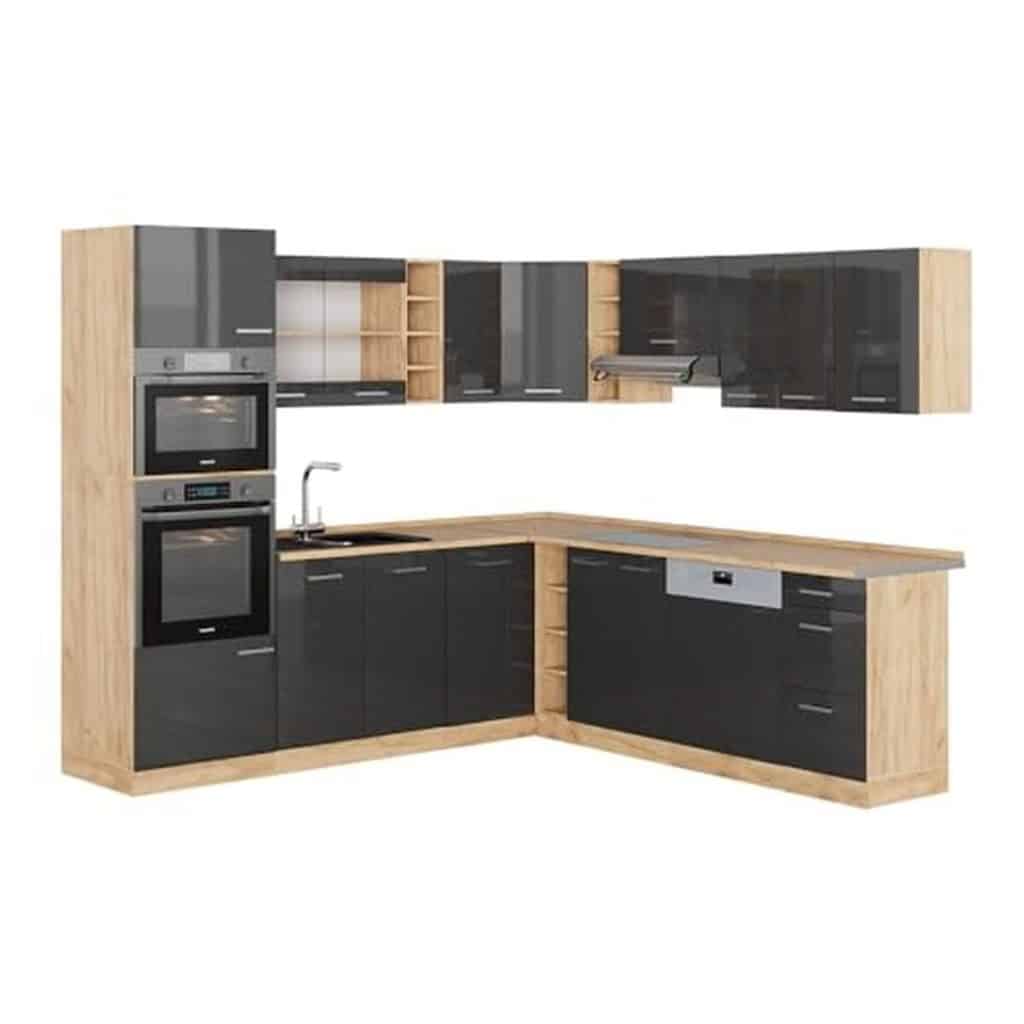 Test de la cuisine en angle Vicco R-Line : élégance anthracite et chêne doré