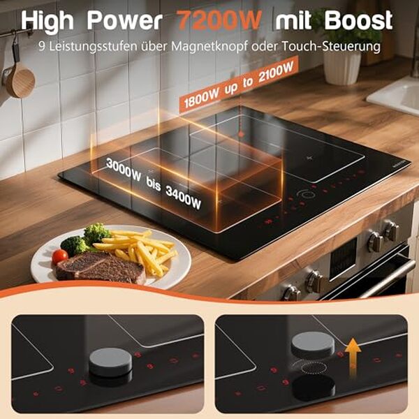 Découvrez les caractéristiques de la plaque à induction Noxton 4 feux 7200 W encastrable. Un équipement de cuisine alliant design et performance pour vos préparations culinaires.