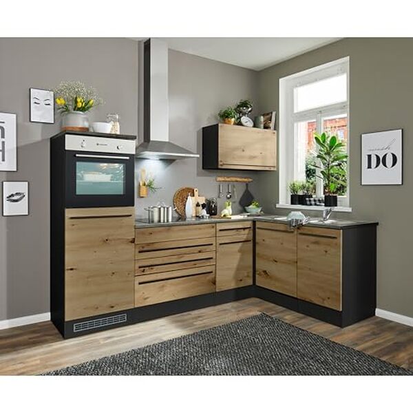 Découvrez la cuisine d'angle Jazz 6 anthracite : un design moderne avec un espace de rangement optimisé pour une organisation sans faille.