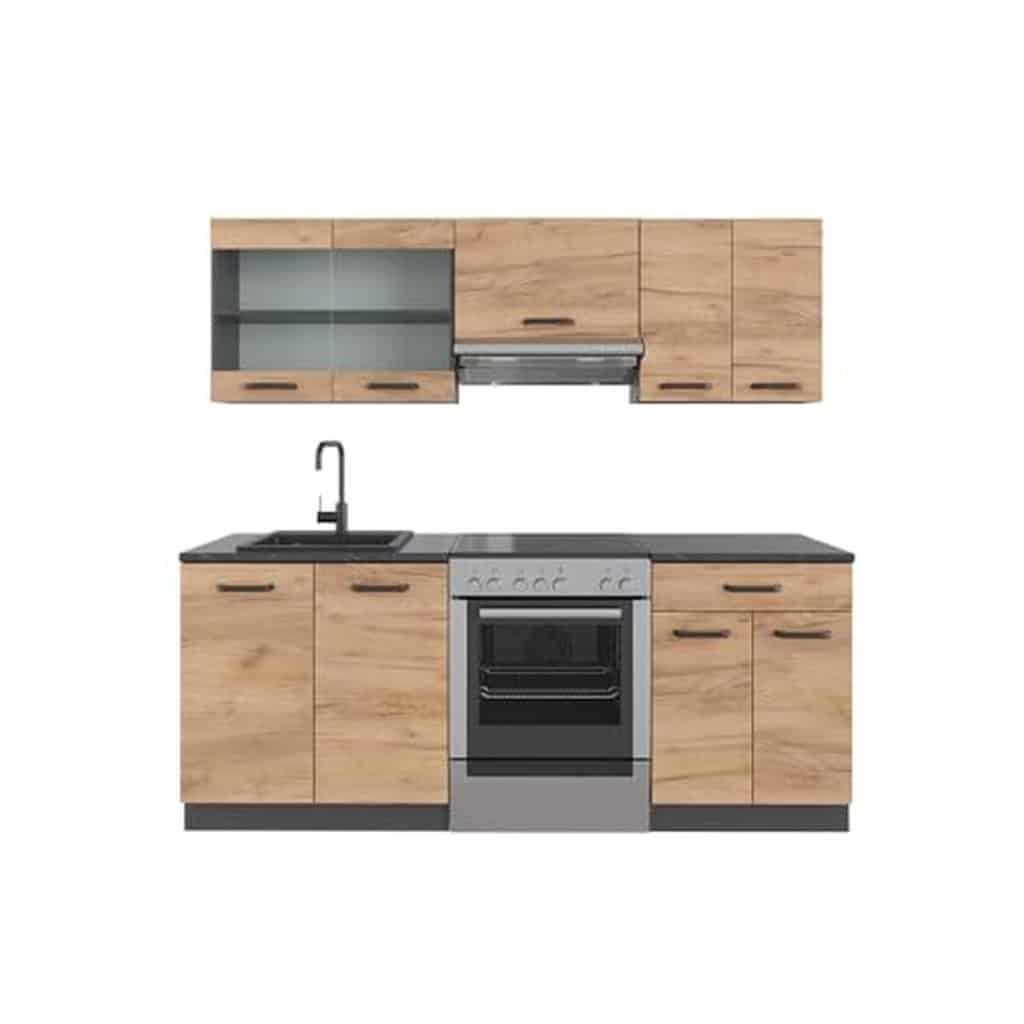 Test Vicco Cuisine R-Line 200 cm avec finition chêne doré et anthracite